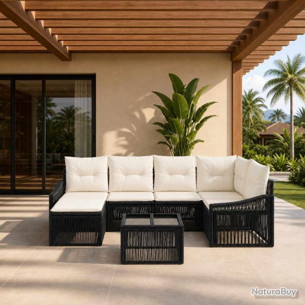 Ensemble de canap� de jardin 7 pcs Noir polyrotin