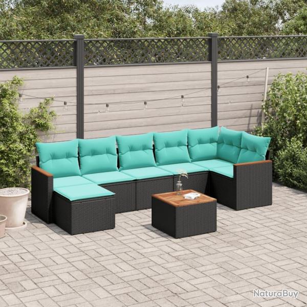 Ensemble de canap� de jardin 8 pcs avec coussins noir r�sine tress�e