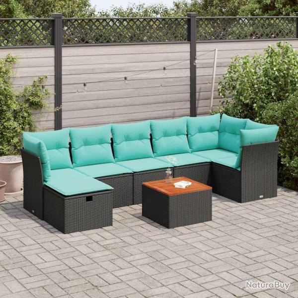 Ensemble de canap� de jardin 8 pcs avec coussins noir r�sine tress�e