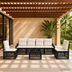 Ensemble de canap&eacute; de jardin 7 pcs Noir polyrotin