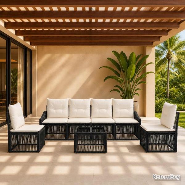 Ensemble de canap� de jardin 7 pcs Noir polyrotin