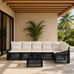 Ensemble de canap&eacute; de jardin 7 pcs Noir polyrotin