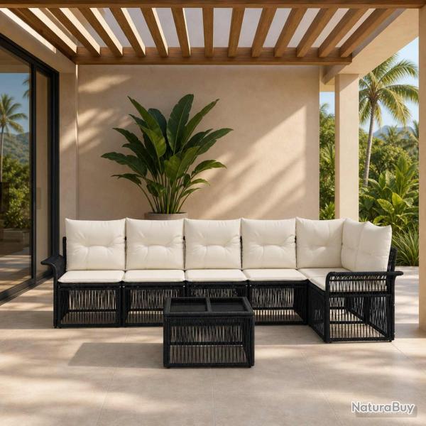 Ensemble de canap� de jardin 7 pcs Noir polyrotin