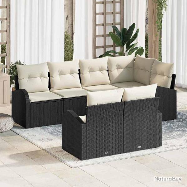 Ensemble de canap� de jardin 7 pcs Noir et Blanc polyrotin