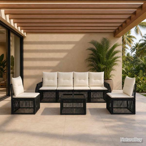 Ensemble de canap� de jardin 7 pcs Noir et blanc cr�me