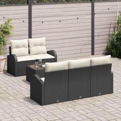 Ensemble de canap&eacute; de jardin 6 pcs Noir et Cr&egrave;me polyrotin