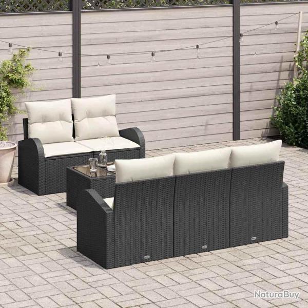 Ensemble de canap� de jardin 6 pcs Noir et Cr�me polyrotin