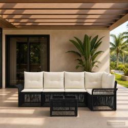 Ensemble de canap&eacute; de jardin 6 pcs Noir polyrotin