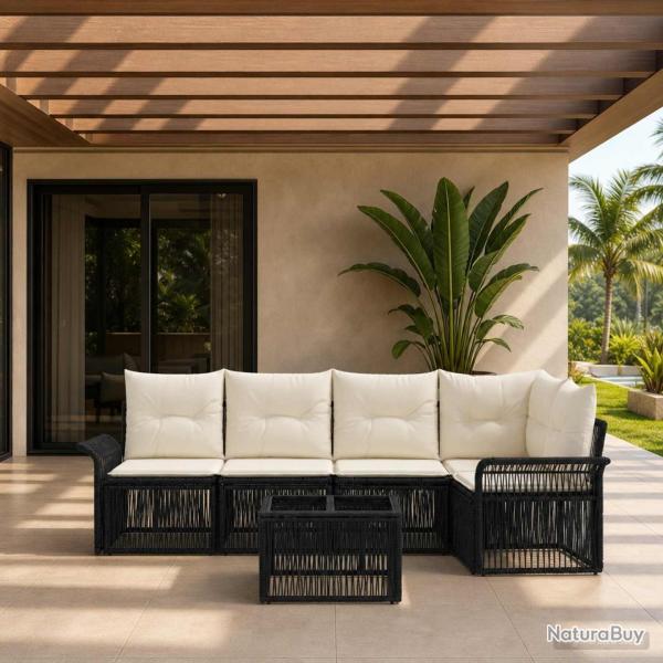 Ensemble de canap� de jardin 6 pcs Noir polyrotin