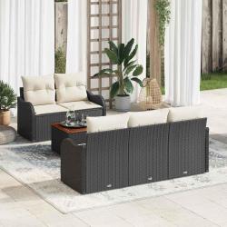 Ensemble de canap&eacute; de jardin 6 pcs Noir et Cr&egrave;me polyrotin