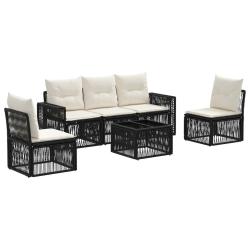 Ensemble de canap&eacute; de jardin 6 pcs Noir et blanc cr&egrave;me