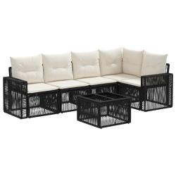 Ensemble de canap&eacute; de jardin 6 pcs Noir et blanc cr&egrave;me