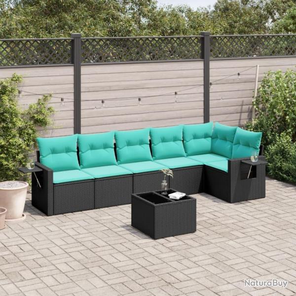 Ensemble de canap� de jardin 7 pcs avec coussins noir r�sine tress�e