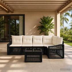 Ensemble de canap&eacute; de jardin 6 pcs Noir polyrotin