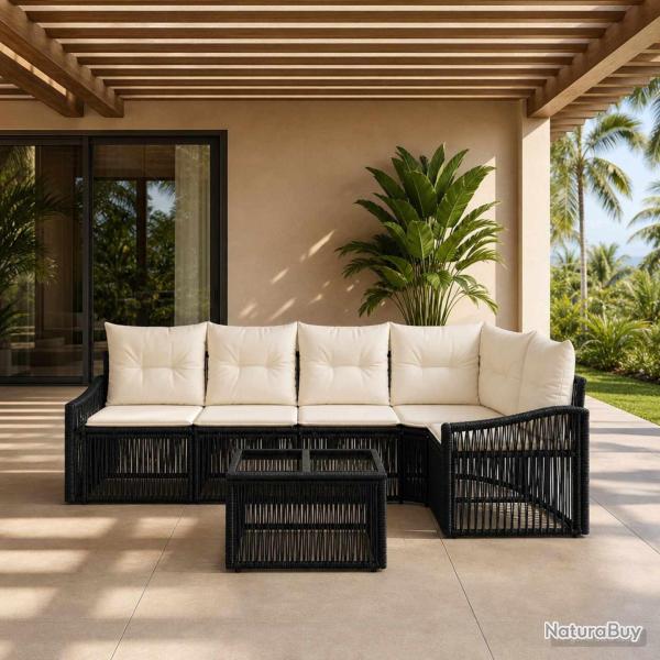 Ensemble de canap� de jardin 6 pcs Noir polyrotin
