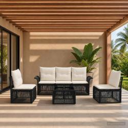 Ensemble de canap&eacute; de jardin 6 pcs Noir polyrotin