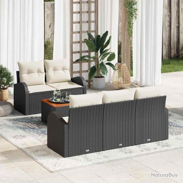 Ensemble de canap� de jardin 6 pcs Noir et Cr�me polyrotin