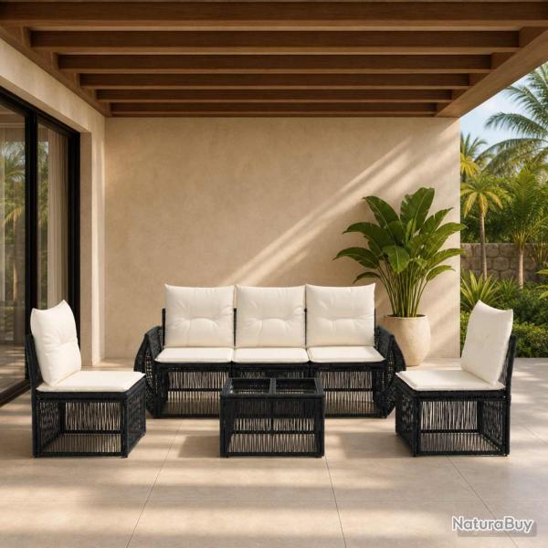 Ensemble de canap� de jardin 6 pcs Noir et blanc cr�me