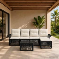 Ensemble de canap&eacute; de jardin 6 pcs Noir polyrotin