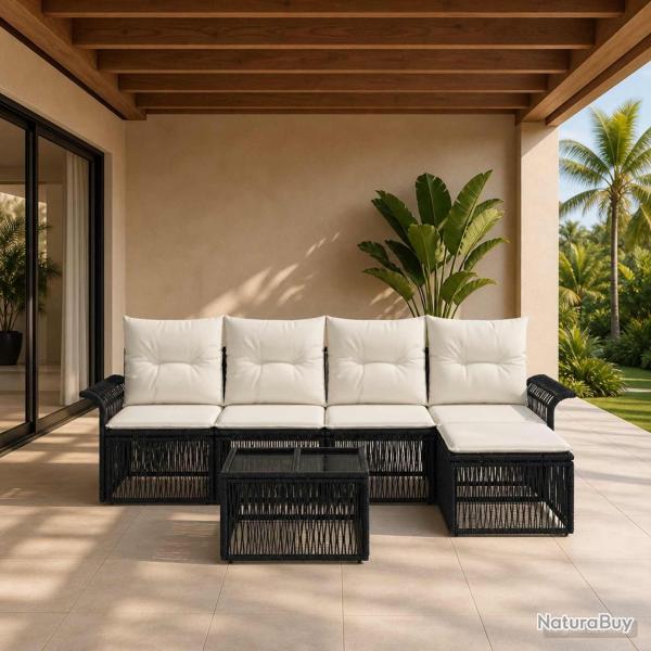 Ensemble de canap� de jardin 6 pcs Noir polyrotin