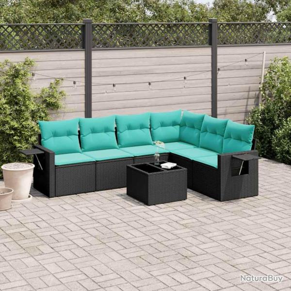 Ensemble de canap� de jardin 7 pcs avec coussins noir r�sine tress�e