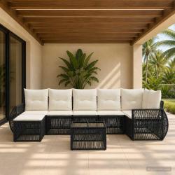 Ensemble de canap&eacute; de jardin 8 pcs Noir et blanc cr&egrave;me
