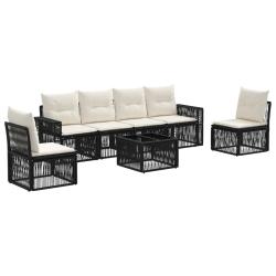 Ensemble de canap&eacute; de jardin 7 pcs Noir et blanc cr&egrave;me