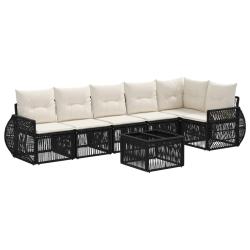 Ensemble de canap&eacute; de jardin 7 pcs Noir et blanc cr&egrave;me