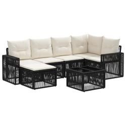 Ensemble de canap&eacute; de jardin 7 pcs Noir et blanc cr&egrave;me