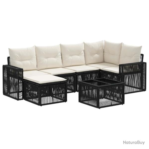Ensemble de canap� de jardin 7 pcs Noir et blanc cr�me