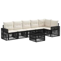 Ensemble de canap&eacute; de jardin 7 pcs Noir et blanc cr&egrave;me