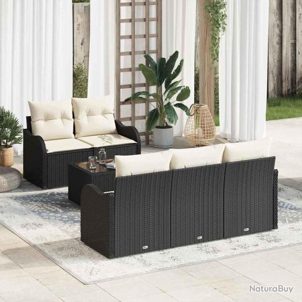 Ensemble de canap� de jardin avec coussin 6 pcs Noir et Cr�me