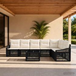 Ensemble de canap&eacute; de jardin 8 pcs Noir polyrotin