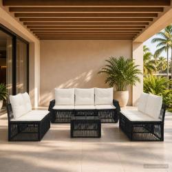 Ensemble de canap&eacute; de jardin 8 pcs Noir et blanc cr&egrave;me