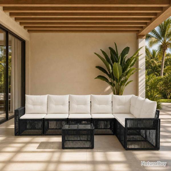 Ensemble de canap� de jardin 8 pcs Noir et blanc cr�me