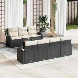 Ensemble de canap&eacute; de jardin 8 pcs Noir et Cr&egrave;me polyrotin