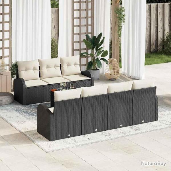 Ensemble de canap� de jardin 8 pcs Noir et Cr�me polyrotin