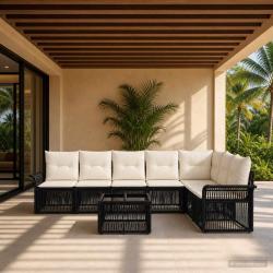 Ensemble de canap&eacute; de jardin 8 pcs Noir polyrotin