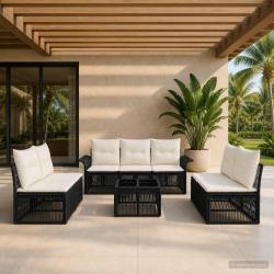 Ensemble de canap&eacute; de jardin 8 pcs Noir polyrotin