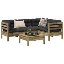 Salon de jardin 5 pcs avec coussins bois de pin impr&eacute;gn&eacute;
