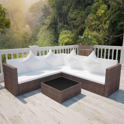 Salon de jardin 4 pcs avec coussins R&eacute;sine tress&eacute;e Marron