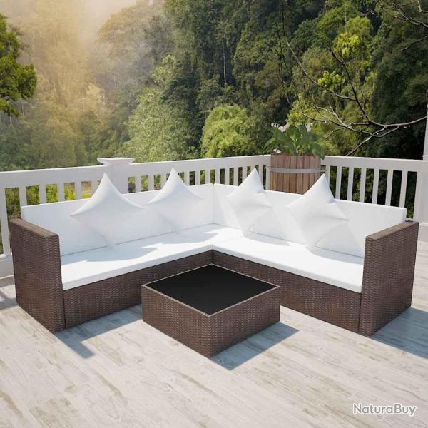 Salon de jardin 4 pcs avec coussins R�sine tress�e Marron
