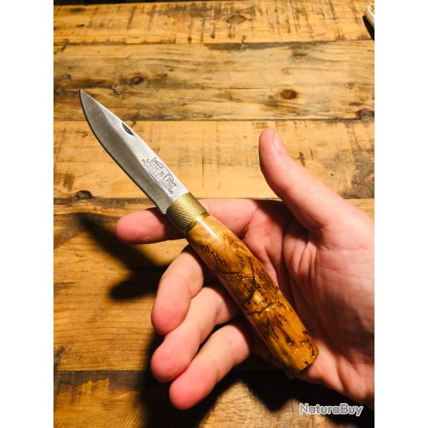 Couteau de Poche Artisanal Jos� Da Cruz 19cm Manche Bois d'olivier Rustique Lame Acier Carbone neuf