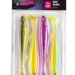 Leurre Souple Fox Rage Slick Shad Mixed Colour Pack 11cm Par 4 UV Green Pumpkin / UV Sun Dance / UV 