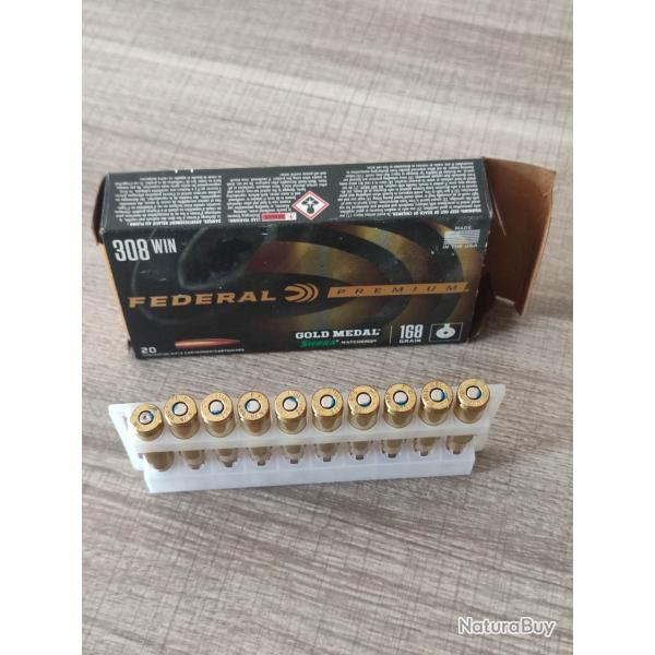 1 bo�te X9 Cartouches 308Win F�d�ral Premium 168 grains Gold Medal Sierra Matching