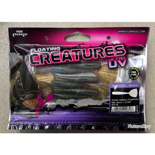 Leurres Fox Rage Creatures UV Shovel Shad 9cm green pumpkin