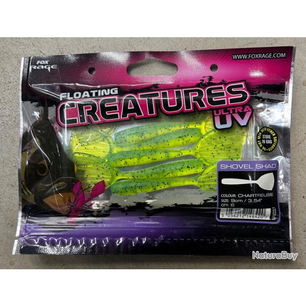 Leurres Fox Rage Creatures UV Shovel Shad 9cm chartreuse