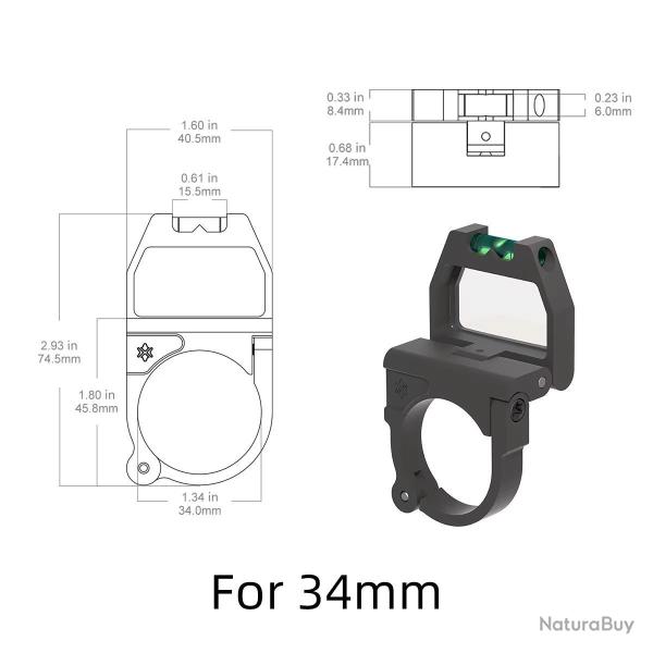 Collier Montage Loupe Tourelle X-ACCU 34mm Niveau Bulle Quick-Flip Rabattable Chasse Vector Optics