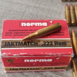 1 ancienne bo&icirc;te X49 cartouches NORMA 222 remington JAKTMATCH 32g