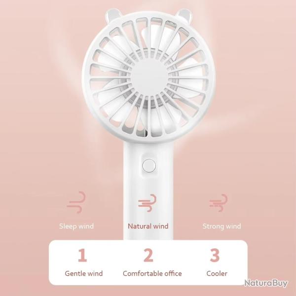 Mini Ventilateur portable de poche/ bureau USB rechargeable silencieux Blanc